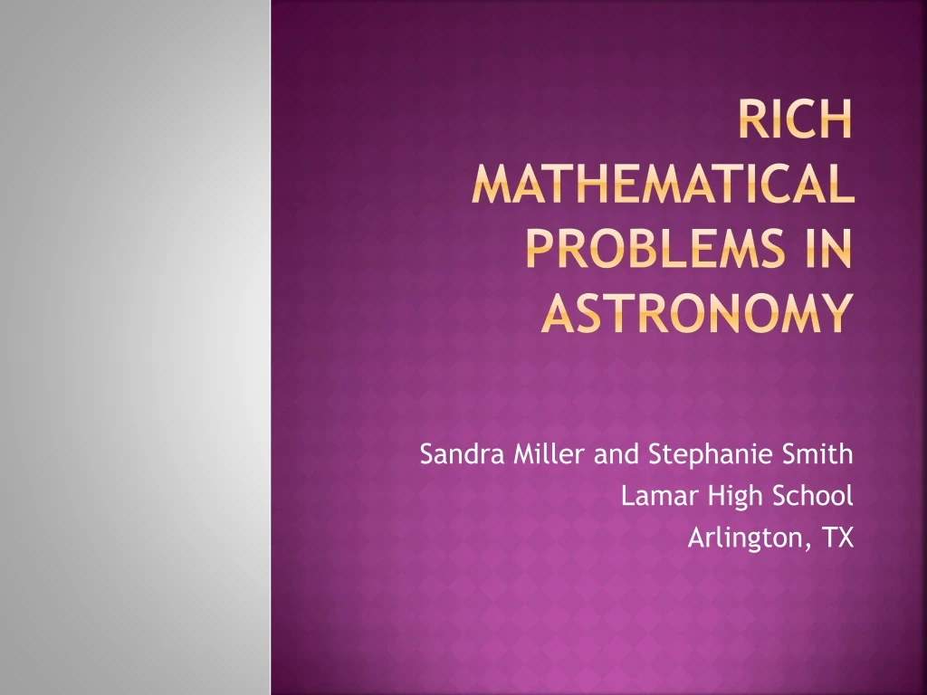 rich mathematical problems in astronomy