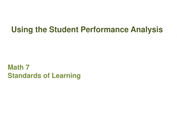 Using the Student Performance Analysis
