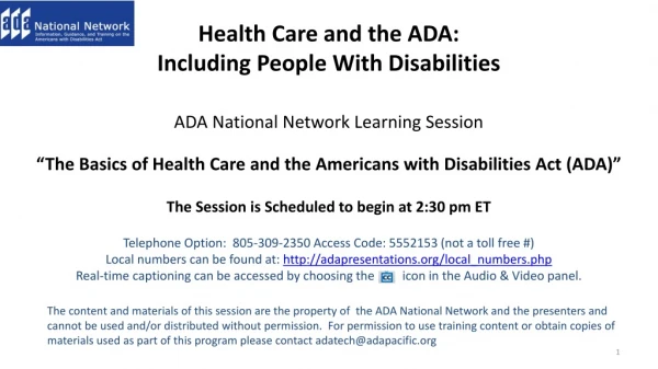 Health Care and the ADA: Including People With Disabilities ADA National Network Learning Session