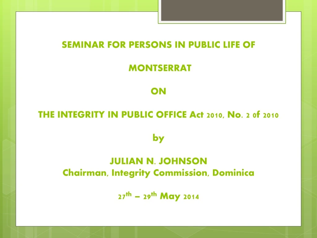 seminar for persons in public life of montserrat