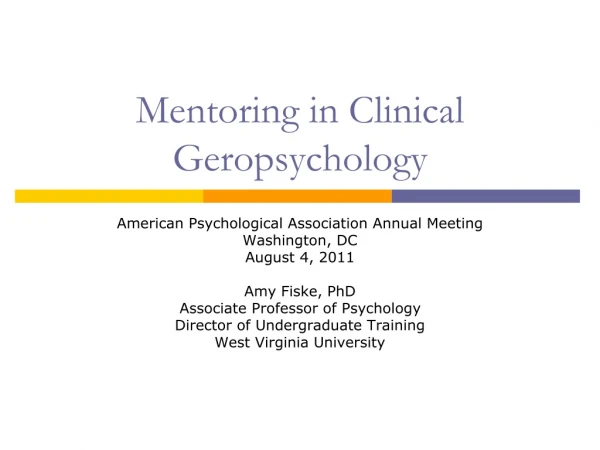 Mentoring in Clinical Geropsychology