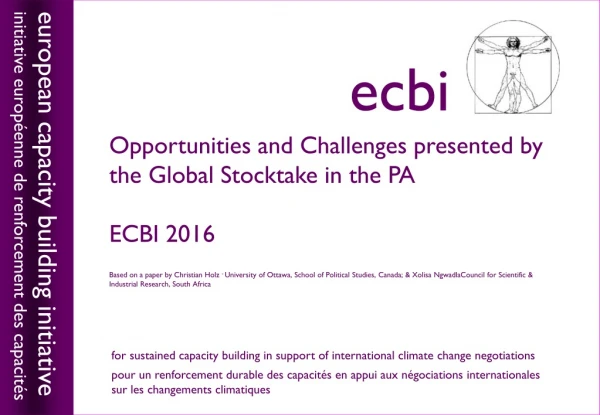 Opportunities and Challenges presented by the Global Stocktake in the PA ECBI 2016
