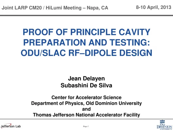 Proof of Principle cavity preparation and testing: ODU/SLAC RF–Dipole Design