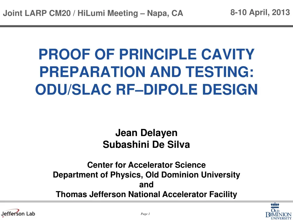 proof of principle cavity preparation and testing odu slac rf dipole design