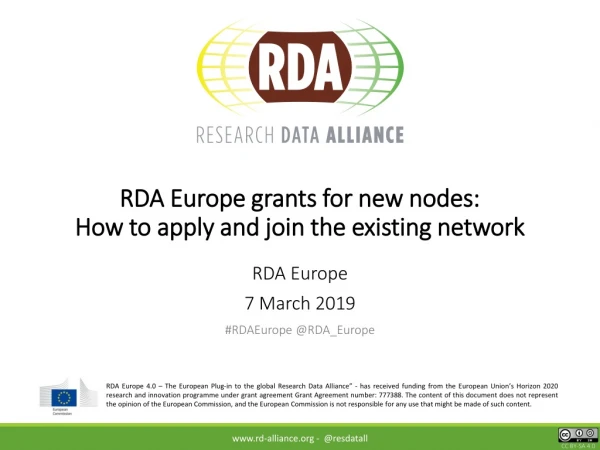RDA Europe grants for new nodes: How to apply and join the existing network