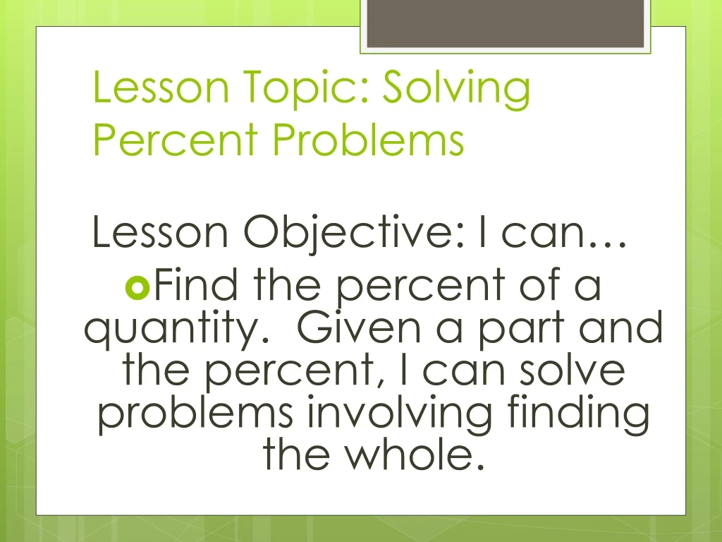 lesson topic solving percent problems