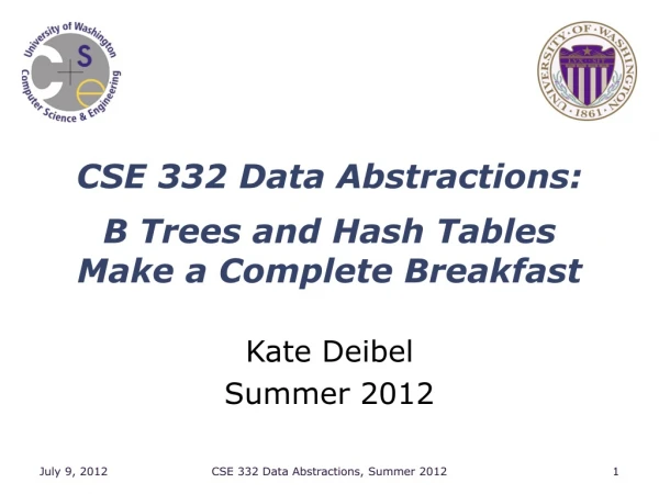 CSE 332 Data Abstractions : B Trees and Hash Tables Make a Complete Breakfast