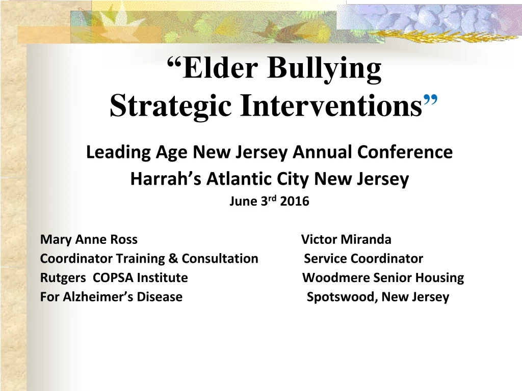 elder bullying strategic interventions