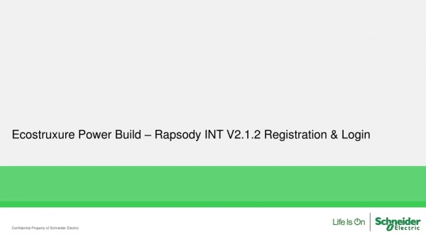 Ecostruxure  Power Build – Rapsody INT V2.1.2 Registration &amp; Login