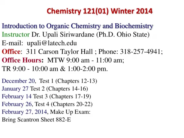 Chemistry 121(01) Winter 2014