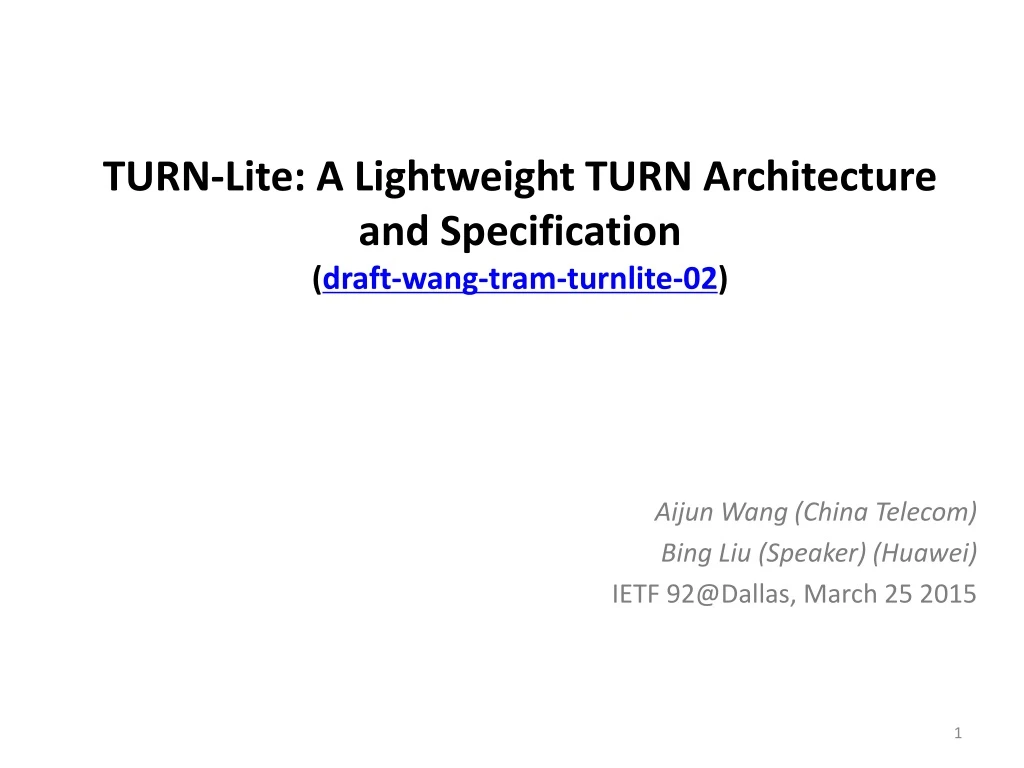 turn lite a lightweight turn architecture and specification draft wang tram turnlite 02