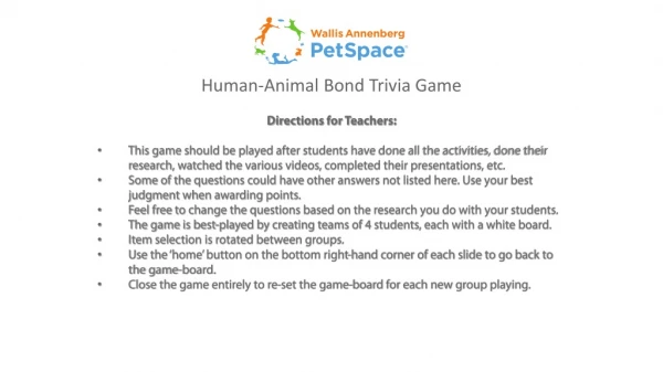 Human-Animal Bond Trivia Game