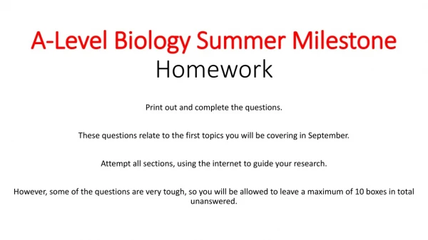 A-Level Biology Summer Milestone Homework