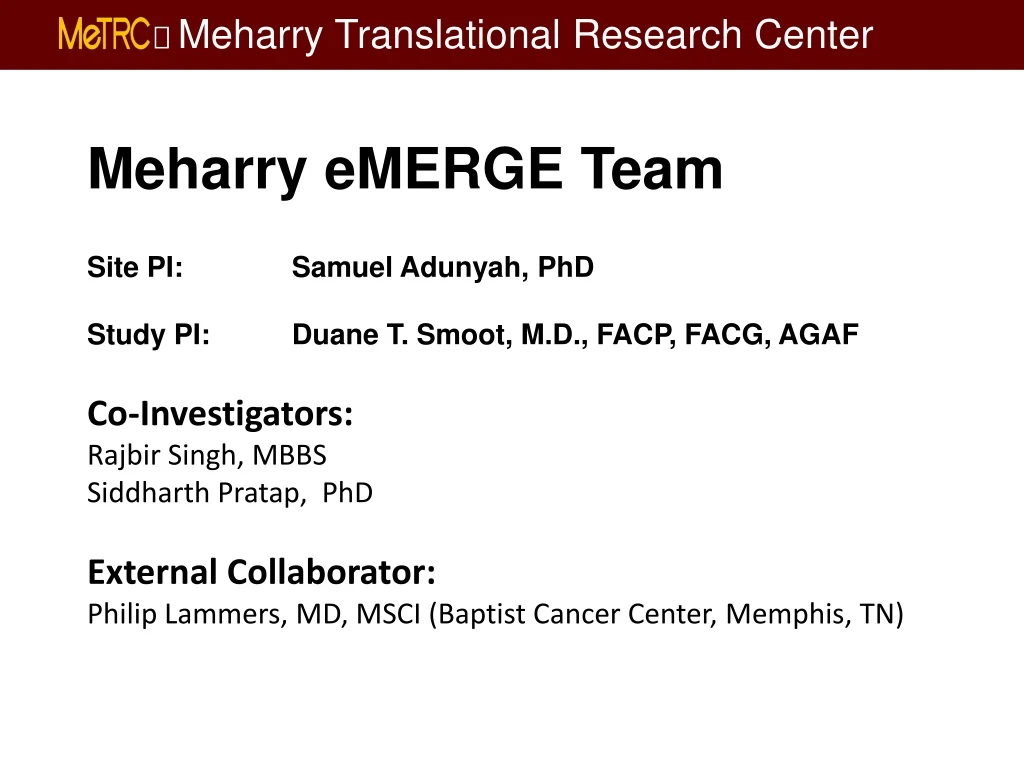 meharry emerge team site pi samuel adunyah