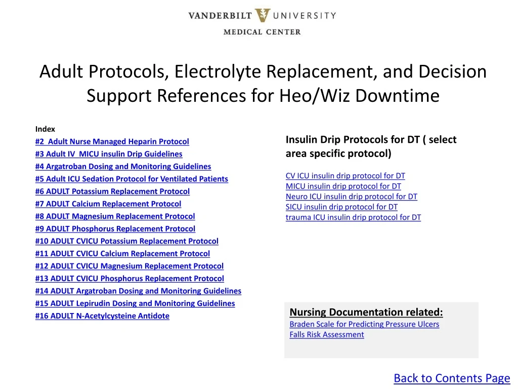 adult protocols electrolyte replacement and decision support references for heo wiz downtime
