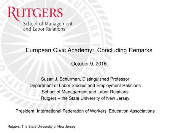 European Civic Academy: Concluding Remarks October 9, 2016