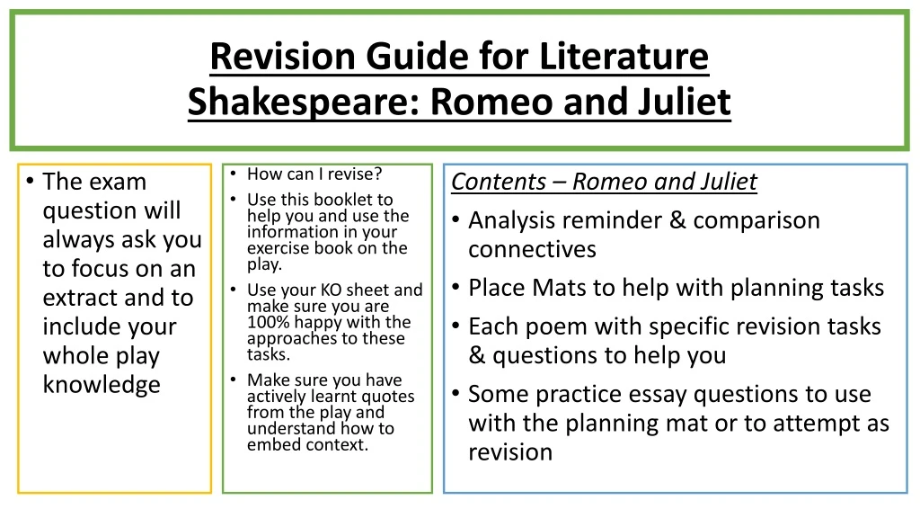 revision guide for literature shakespeare romeo