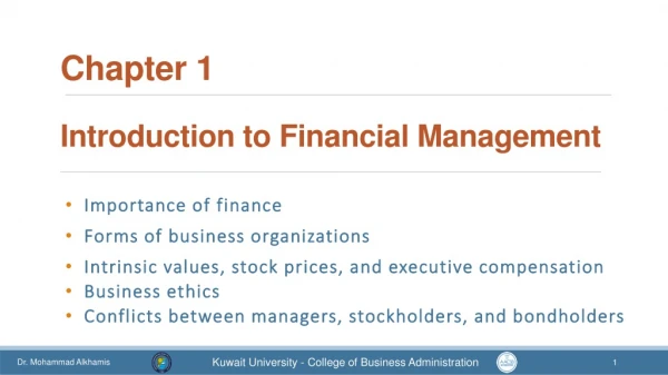 Chapter 1 Introduction to Financial Management