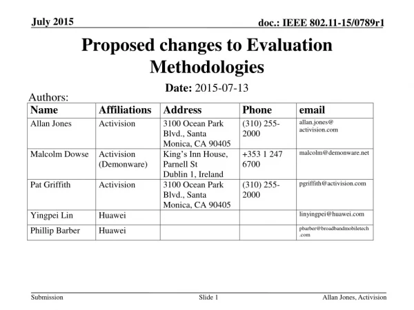 Proposed changes to Evaluation Methodologies
