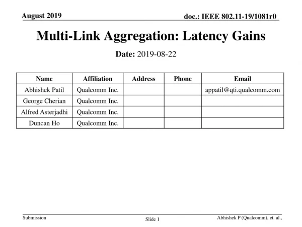Multi-Link Aggregation: Latency Gains