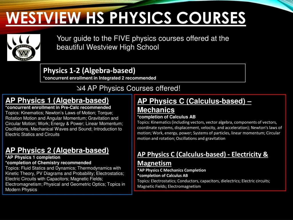 westview hs physics courses