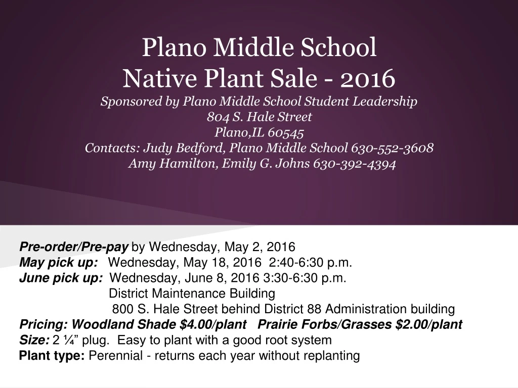 plano middle school native plant sale 2016