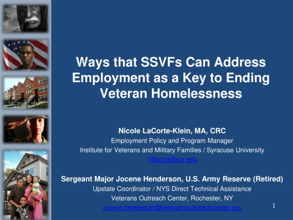 Ways that SSVFs Can Address Employment as a Key to Ending Veteran Homelessness