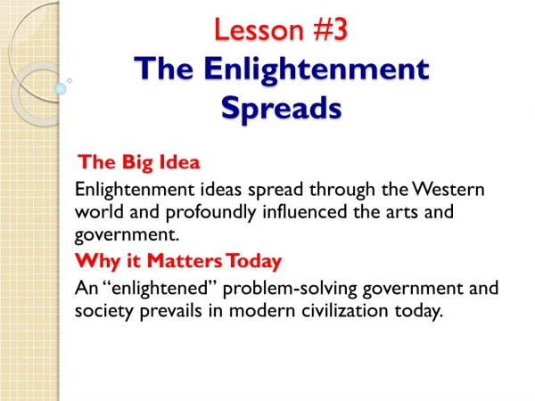 Lesson #3 The Enlightenment Spreads