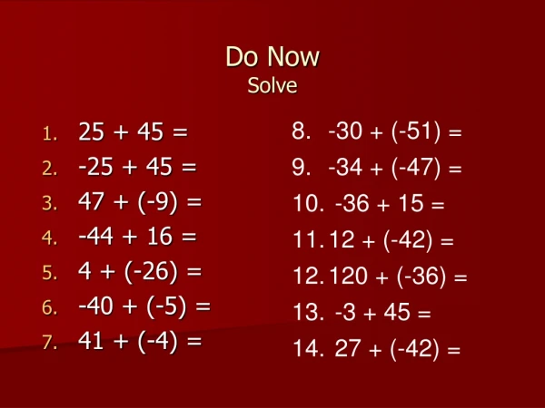 Do Now Solve