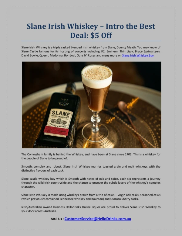 Now Available Slane Irish Whiskey On Best Deal | HelloDrinks