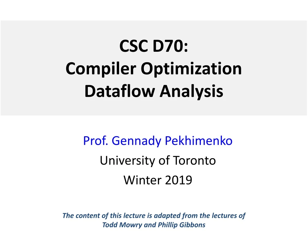 csc d70 compiler optimization dataflow analysis
