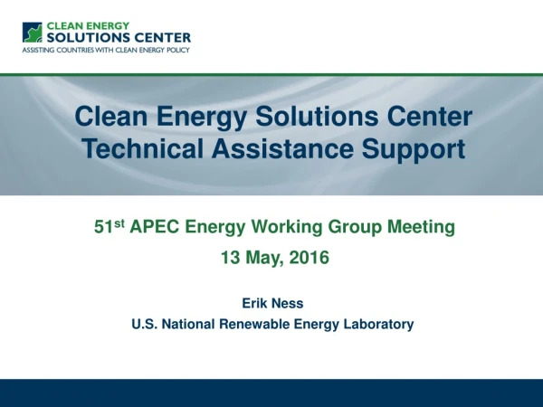 Clean Energy Solutions Center Technical Assistance Support