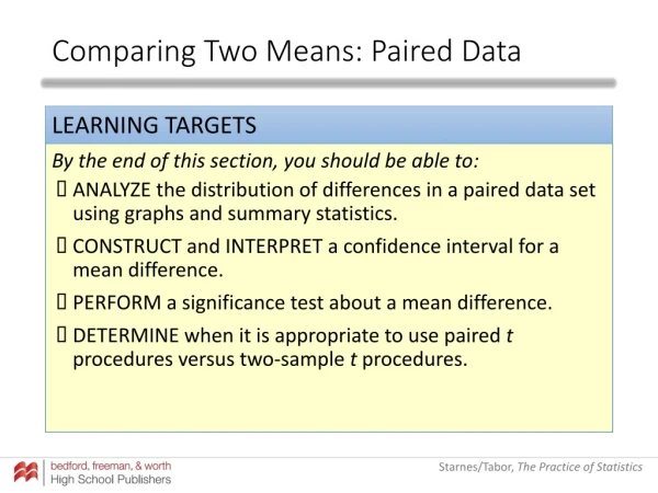 Comparing Two Means: Paired Data