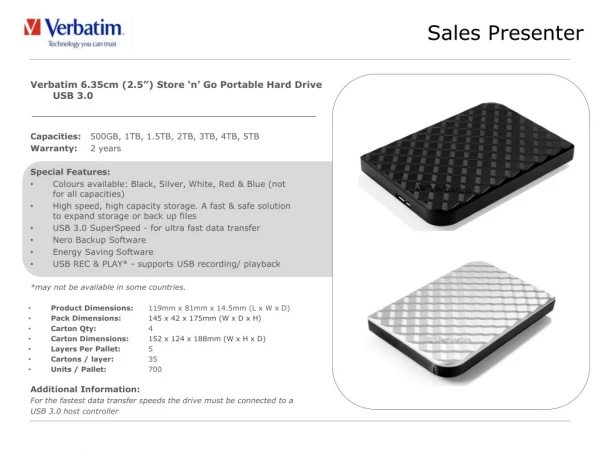 Verbatim 6.35cm (2.5”) Store ‘n’ Go Portable Hard Drive USB 3.0