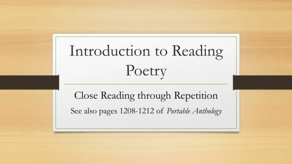 Introduction to Reading Poetry