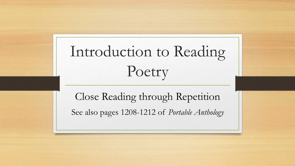 introduction to reading poetry