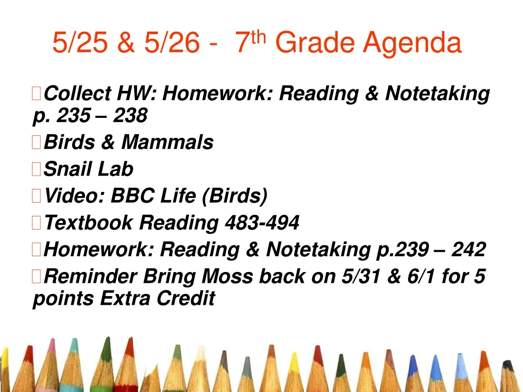 5 25 5 26 7 th grade agenda
