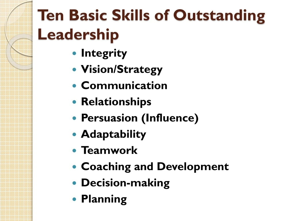 ten basic skills of outstanding leadership