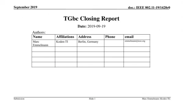 TGbc Closing Report