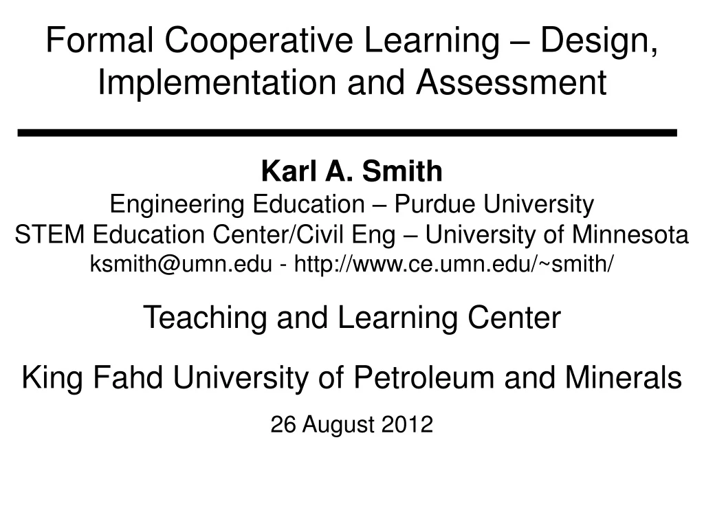 formal cooperative learning design implementation and assessment