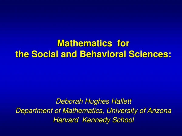 Mathematics for the Social and Behavioral Sciences: