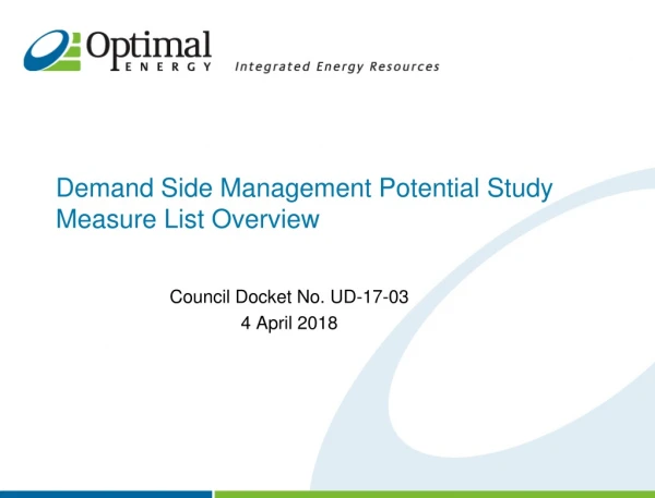 Demand Side Management Potential Study Measure List Overview