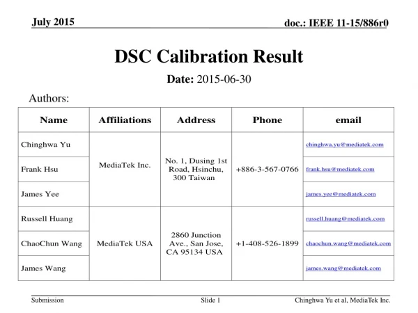 DSC Calibration Result