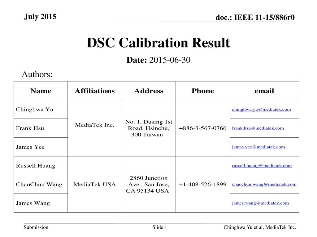 dsc calibration result