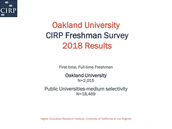 Oakland University CIRP Freshman Survey 2018 Results