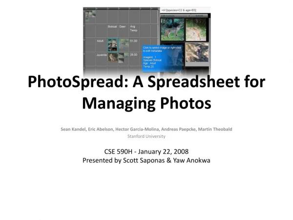 PhotoSpread : A Spreadsheet for Managing Photos
