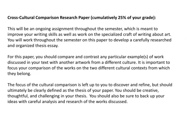 Cross-Cultural Comparison Research Paper (cumulatively 25% of your grade):