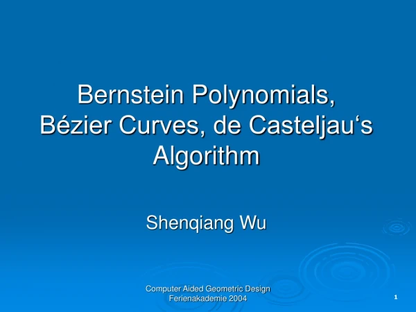 Bernstein Polynomials, Bézier Curves, de Casteljau‘s Algorithm Shenqiang Wu