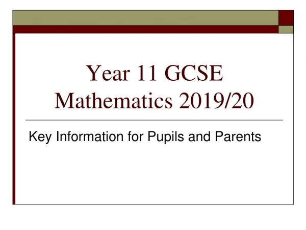 Year 11 GCSE Mathematics 2019/20
