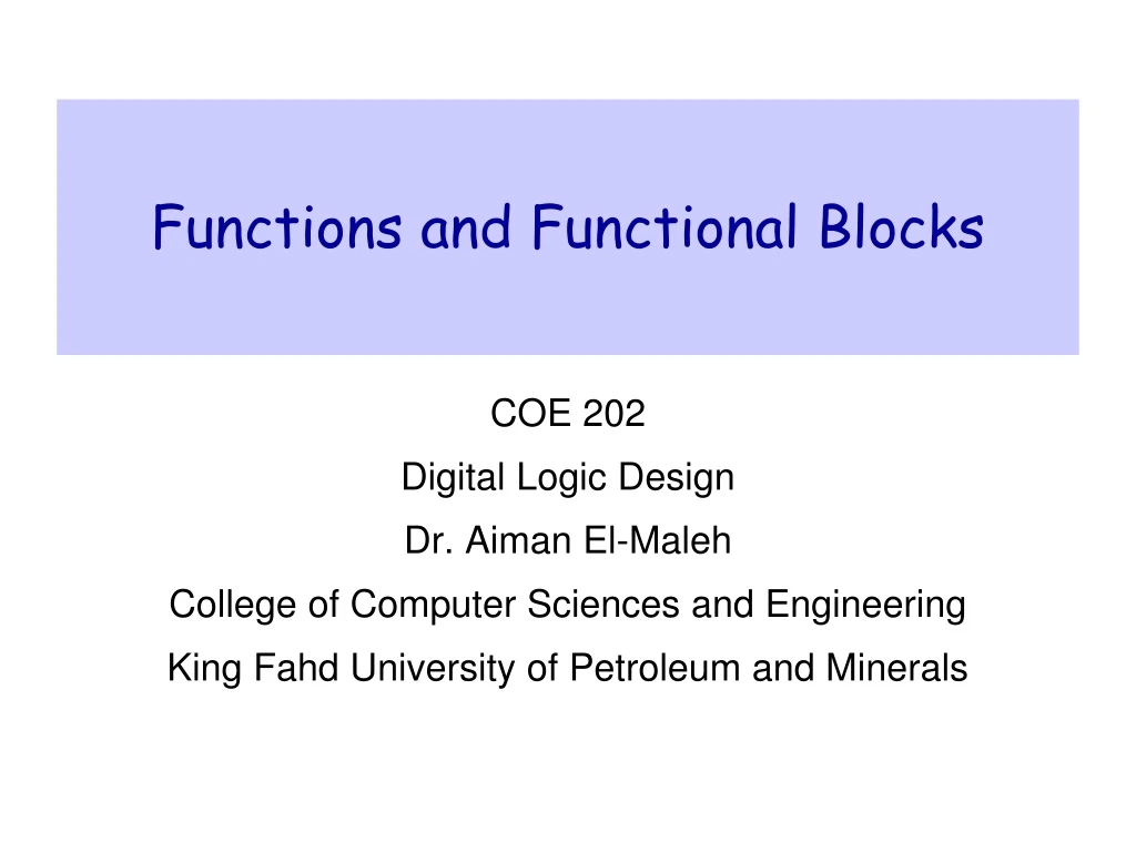 functions and functional blocks